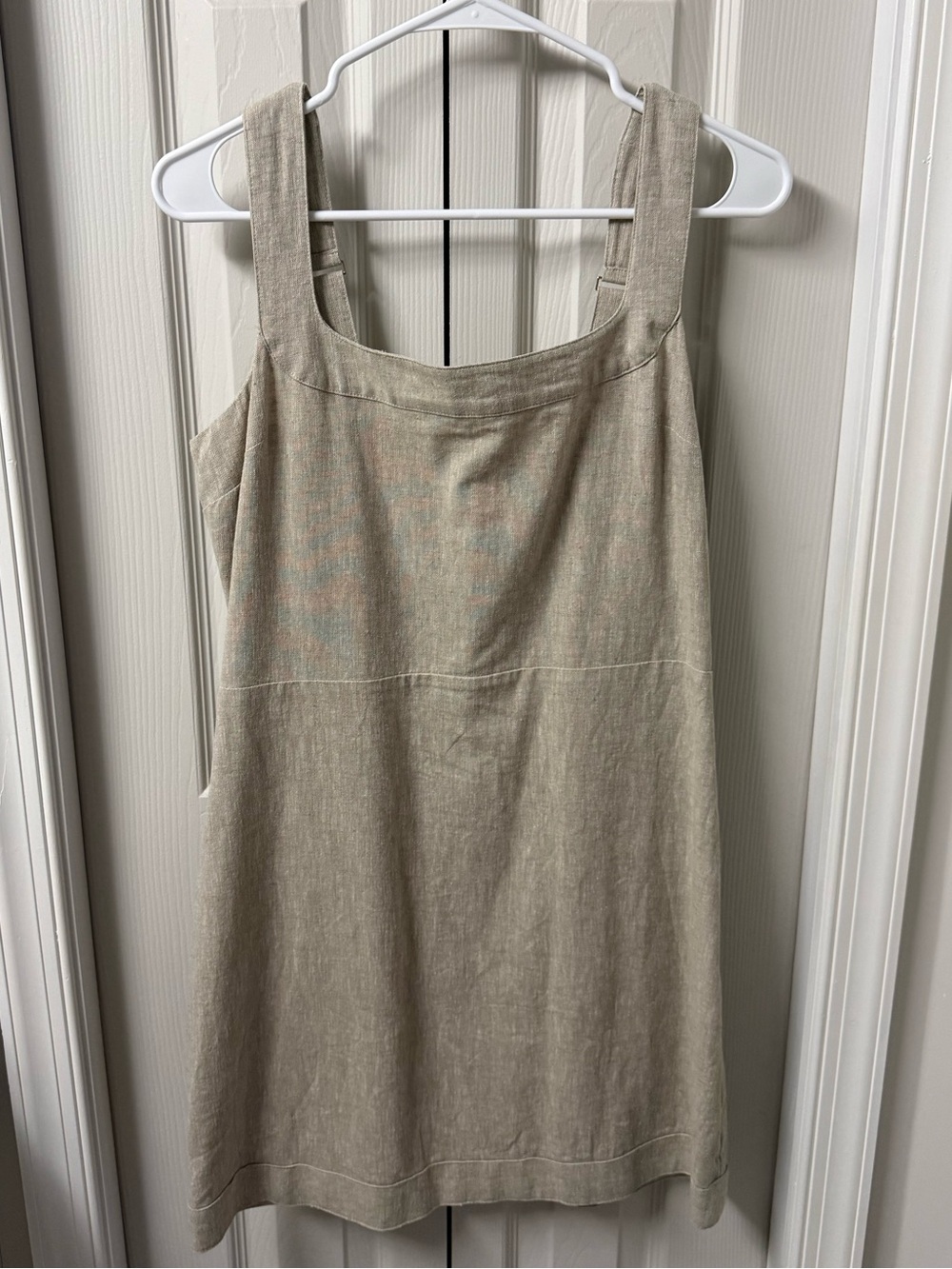 Linen Blend Sleeveless Shift Dress in Light Beige